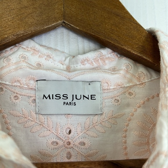 Miss June Paris - Louisa Boho Light Pink Embroidered Gold Buttons Mini Dress S/M - Picture 9 of 13